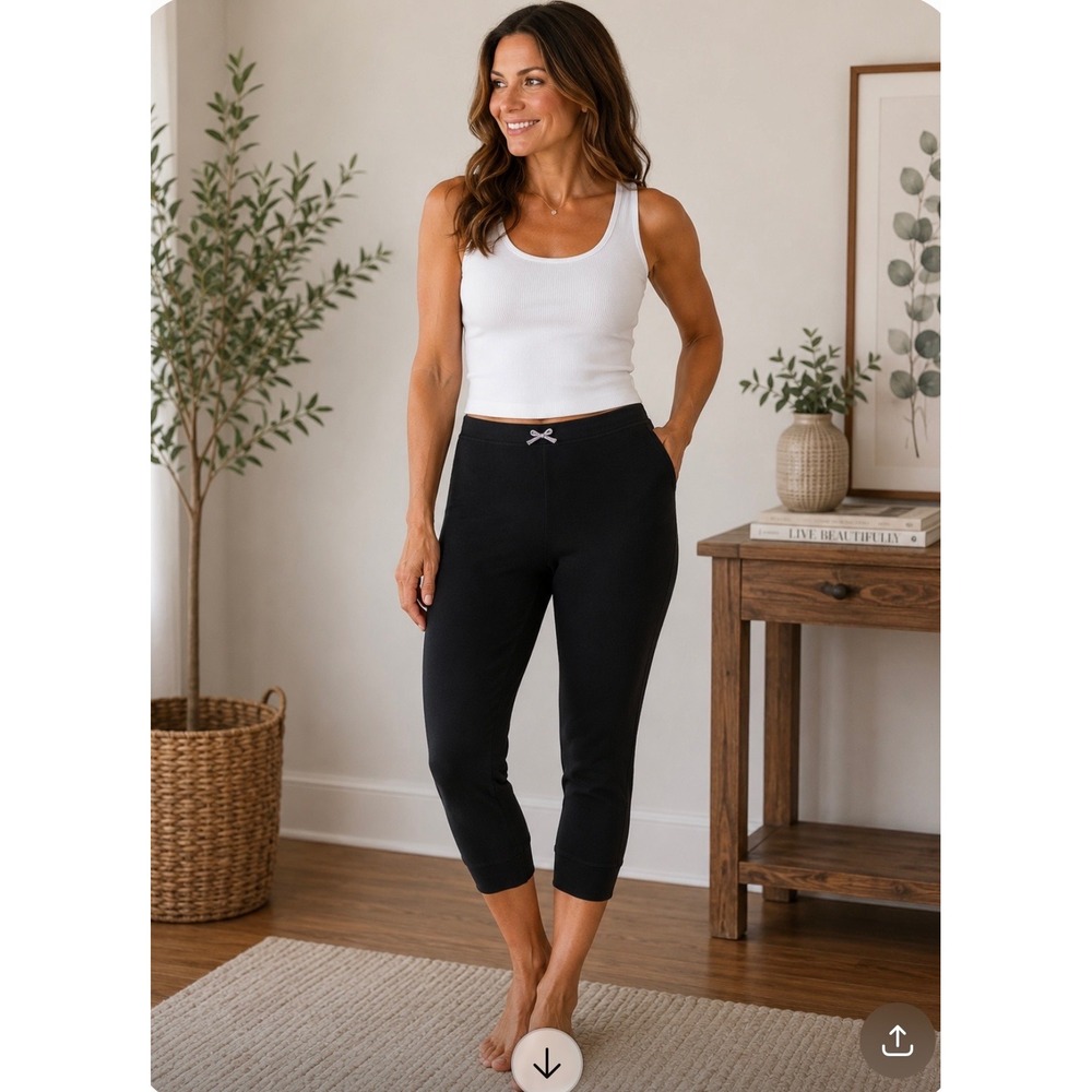Intimately Free People Early Night Legging Black Ribbed Capri Bow